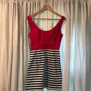Black, red, and white stripped dress.